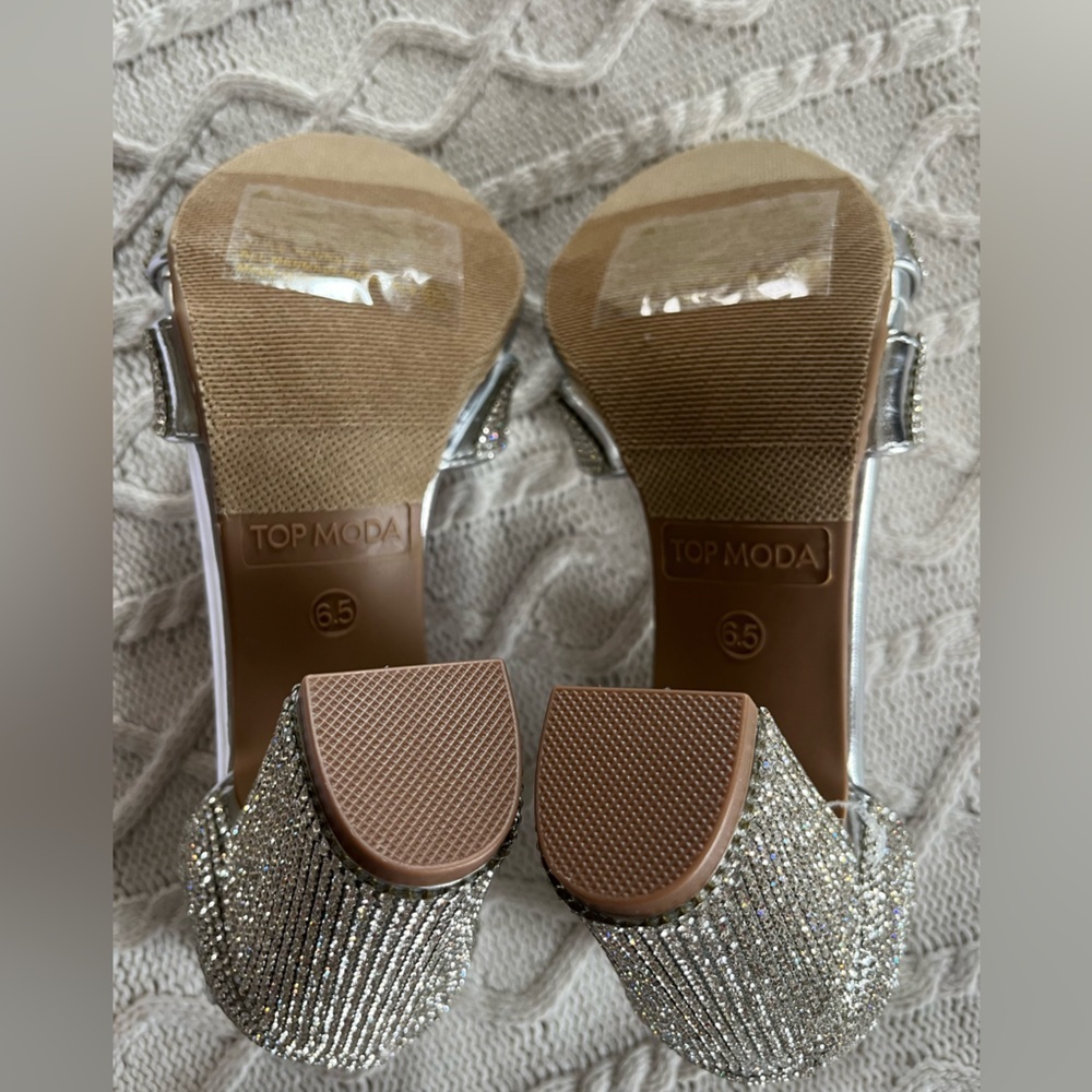 NEW! Top Moda Hannah Crystal Bow Sandal Heel Women’s Size 6.5 - Picture 10 of 16
